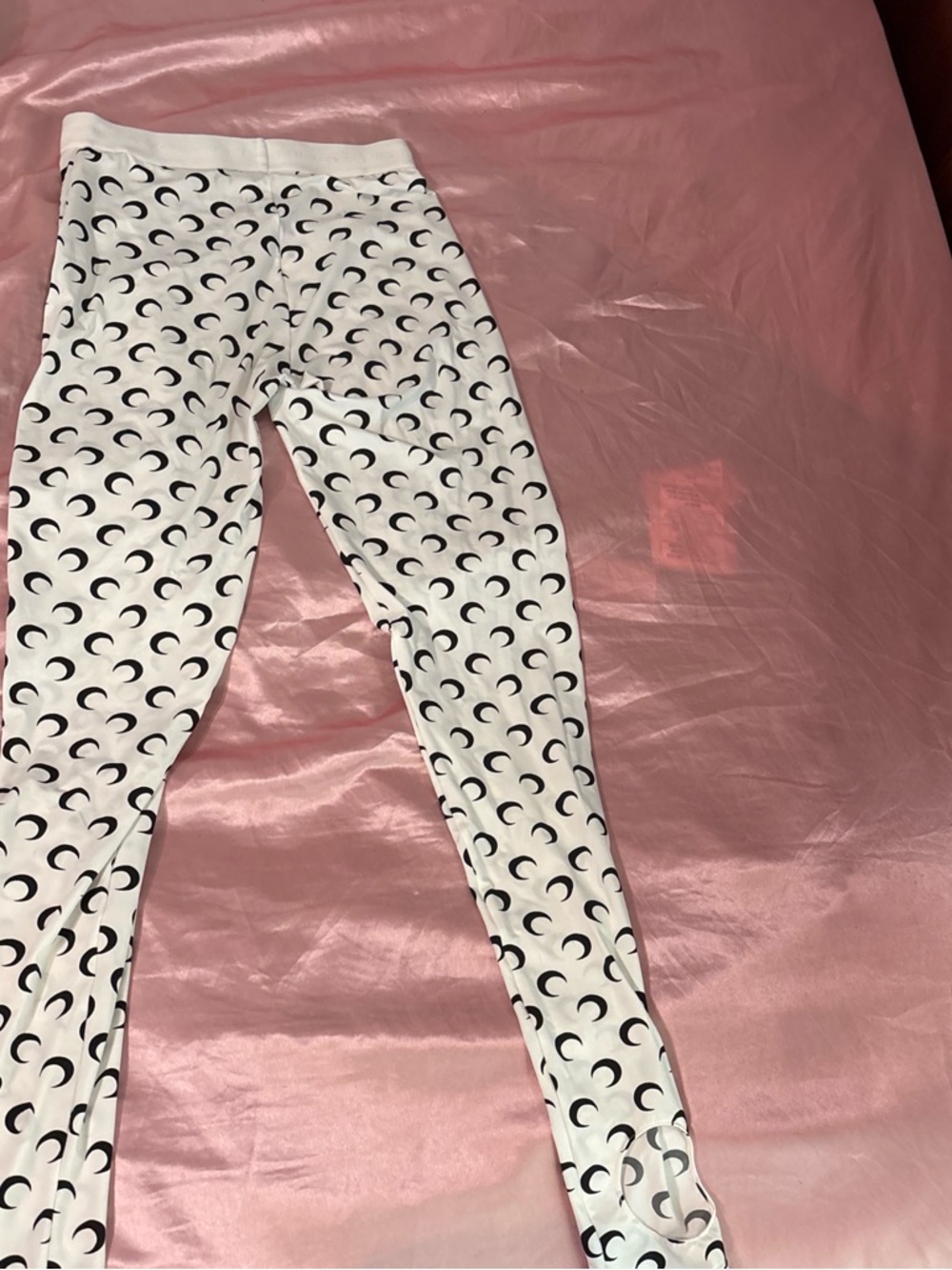Marine Serre Kids White Leggings with Black Crescent Moon Print